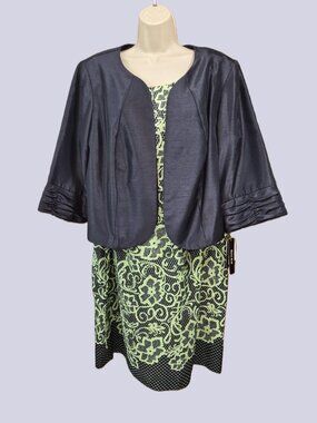 NWT Dana Kay 2 Piece Dress Shift & Jacket Lime & Navy Size 18W